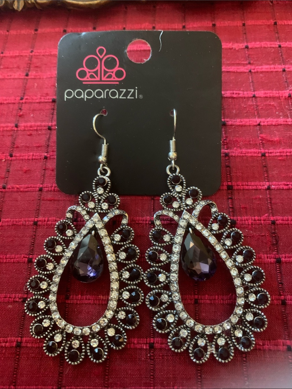 paparazzi Purple Teardrop Crystal Filigree Dangle Earrings